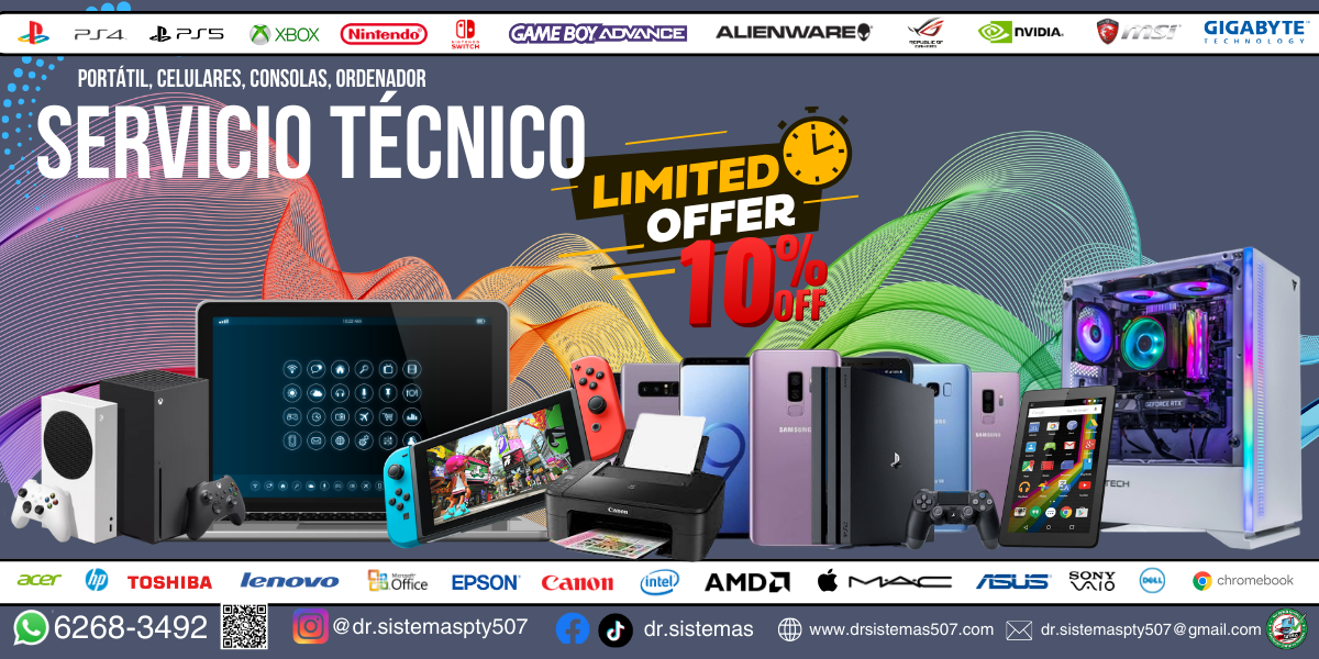 Servicio técnico con 10% OFF: portátiles, celulares, consolas y ordenadores